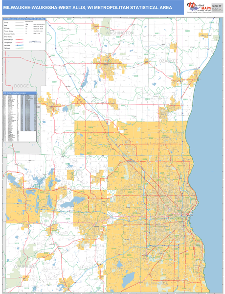 Milwaukee-Waukesha-West Allis Metro Area Wall Map